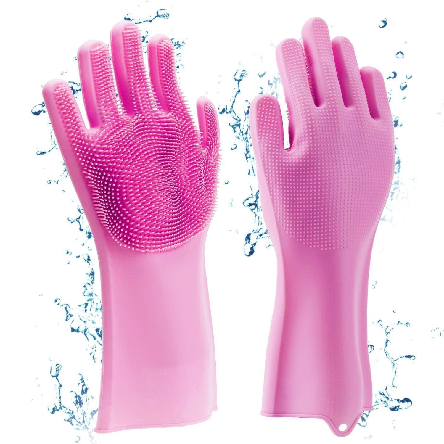 Home Magic Silicone Cleaning Hand Gloves for Kitchen Dishwashing and Pet Grooming, Washing Dish, Car, Bathroom (Standard, Grey) -2 Pair