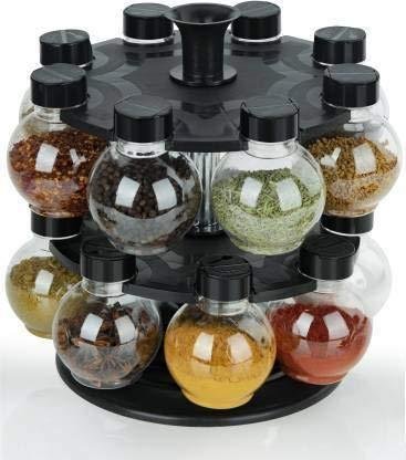 Revolving Round Shape Transparent Spice Rack, Spice Container, Masala Box, Spice Box, Masala Rack, Trolley Rack (Pack of 16 Jar) 16 Piece