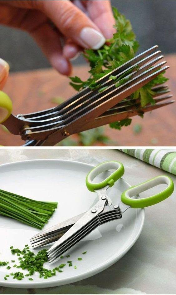 | 5 Layers Scissors Cut Herb Spices Cooking Tools Vegetable, Coriander Leaves Cutter With Cleaning Brush (Multi Color)