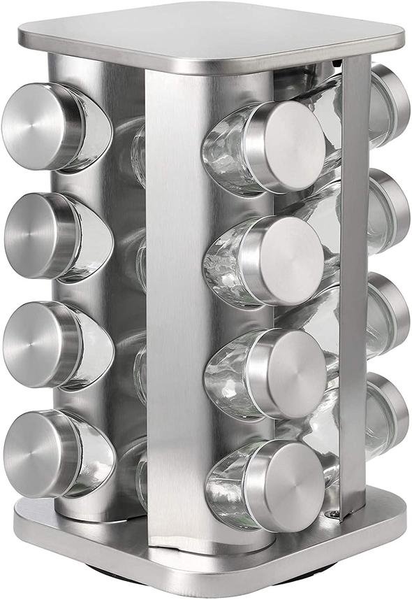 TRAY Spice Rack,16-Jar Revolving Countertop Spice Tower