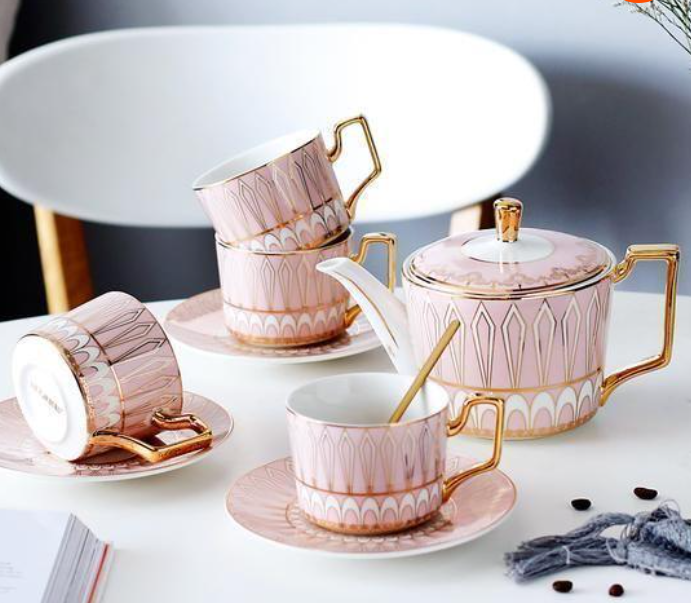 Royal Look Pink Color Design Printed Tea Cup Set