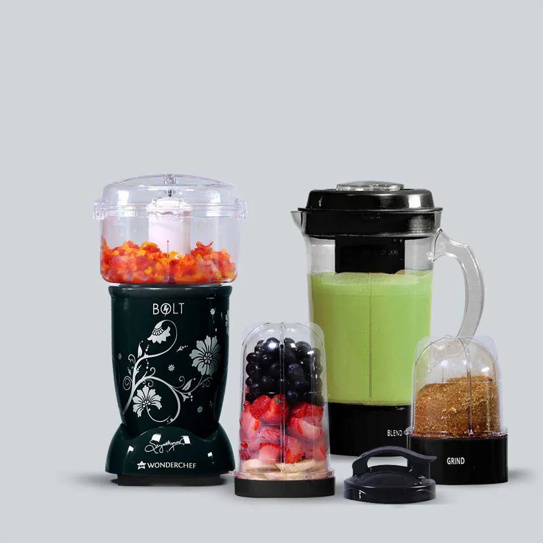 Nutri-blend Juicer, Mixer, Grinder, Smoothie Maker & Chopper | Complete Kitchen Machine | 22000 RPM Blender, Chopper, Juicer | 500W 100% Full Copper Motor | SS Blades | 4 Unbreakable Jars | 2 Years Warranty | Recipe Book By Chef Sanjeev Kapoor | Black